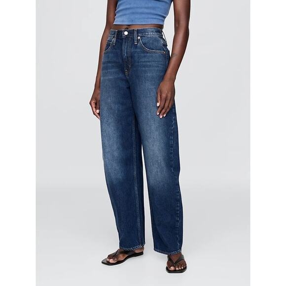 GAP Denim - Gap NWT High Rise Barrel Leg Jeans Sz 33 Dark Wash Denim